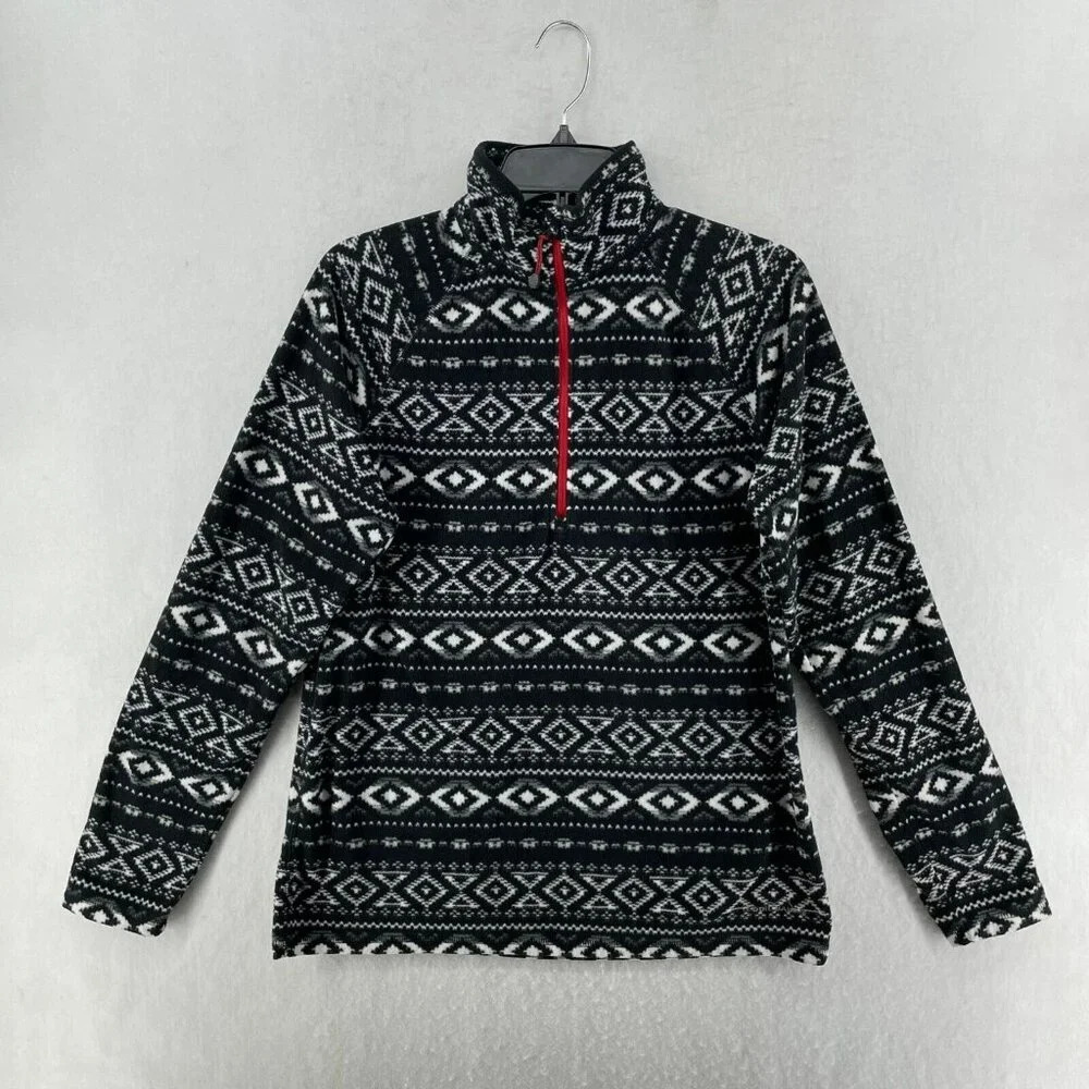 Eddie Bauer fleece Large (fits more like a medium) Black/white print 1/2 Zip